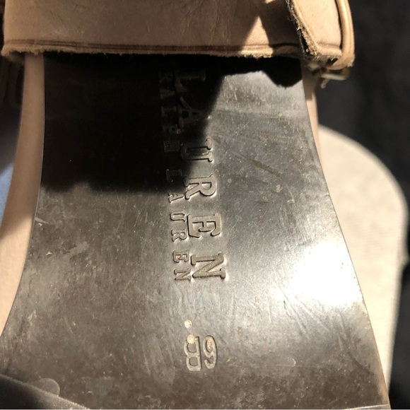 Ralph Lauren Delsa high leather boot in taupe front logo detail with straps 6 - Picture 6 of 8